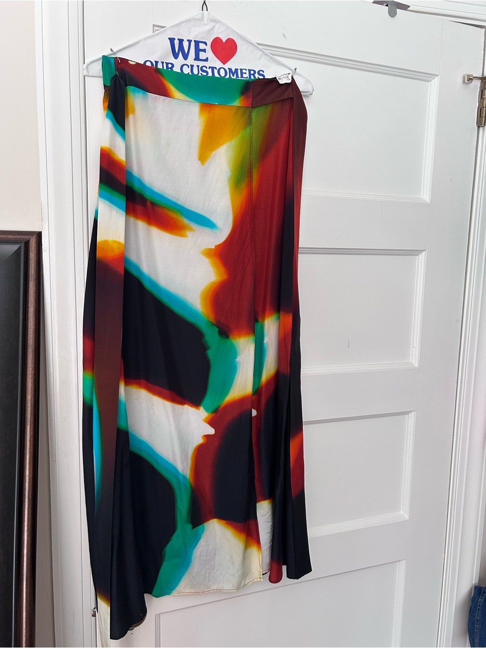 COS Multicolor Abstract Midi Skirt — Black, Teal, Red, Yellow & Cream